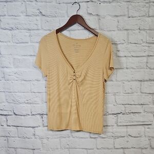 American Eagle Outfitters Yellow Striped Short Sleeve Top Soft And Sexy